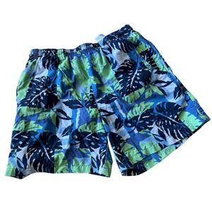 Columbia PFG Boys Swim Trunks Blue Green Tropical Leaf Mesh Lined Size S 6